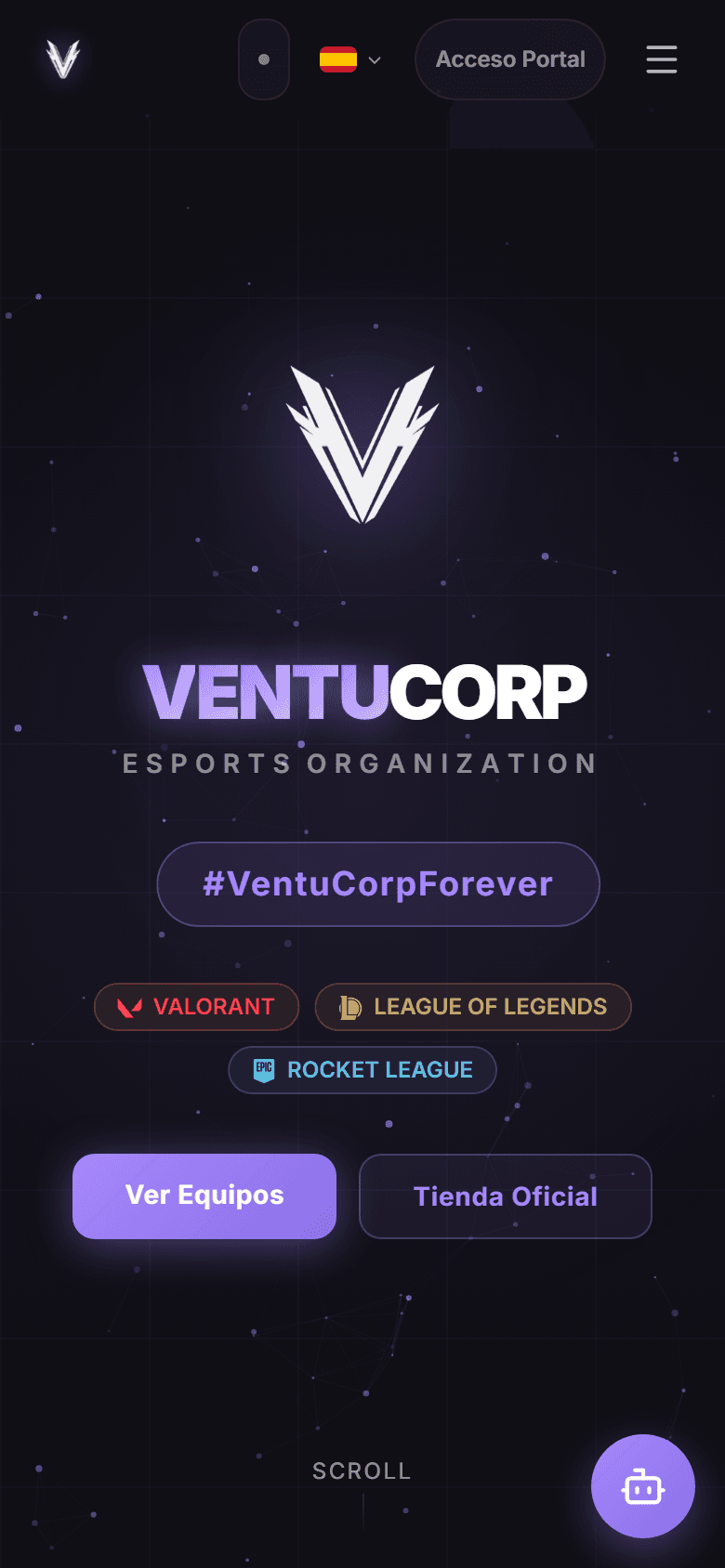 Portada pública de EsportsHub con los colores de un club, partidos recientes y juegos